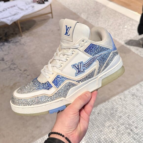 Louis Vuitton Azure Stone Crystal Embellished LV Trainer Sneakers - Picture 12 of 15